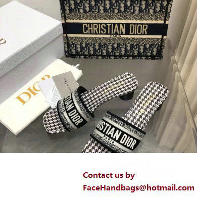 Dior Black and White Micro-Houndstooth Embroidered Cotton Dway Heeled Slide 2024