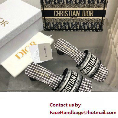 Dior Black and White Micro-Houndstooth Embroidered Cotton Dway Heeled Slide 2024