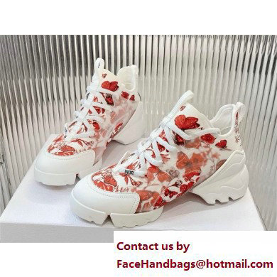 Dior D-Connect Sneaker in Technical Fabric Printed with Red and White Le Coeur des Papillons Motif 2024