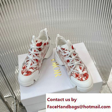 Dior D-Connect Sneaker in Technical Fabric Printed with Red and White Le Coeur des Papillons Motif 2024