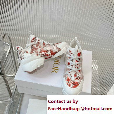 Dior D-Connect Sneaker in Technical Fabric Printed with Red and White Le Coeur des Papillons Motif 2024