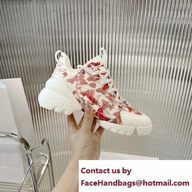 Dior D-Connect Sneaker in Technical Fabric Printed with Red and White Le Coeur des Papillons Motif 2024