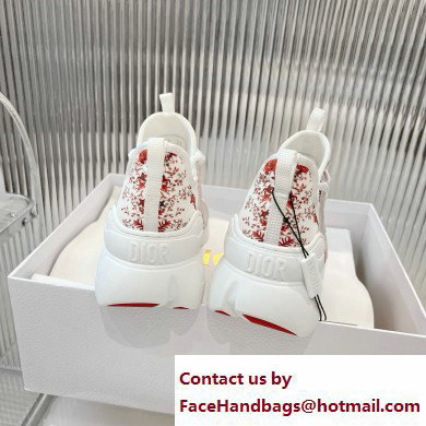 Dior D-Connect Sneaker in Technical Fabric Printed with Red and White Le Coeur des Papillons Motif 2024