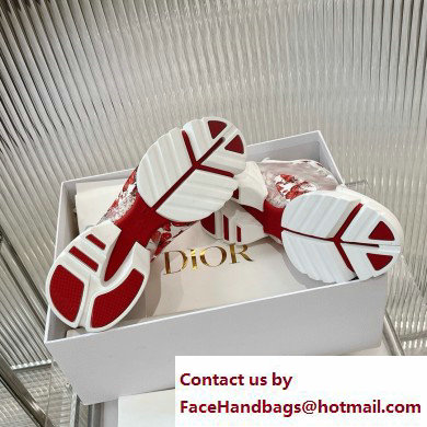 Dior D-Connect Sneaker in Technical Fabric Printed with Red and White Le Coeur des Papillons Motif 2024