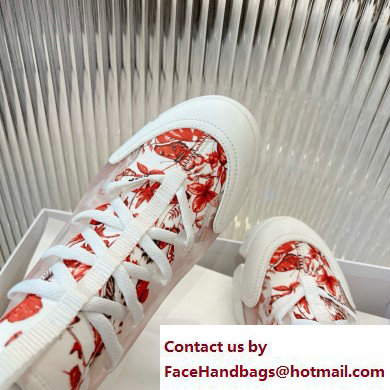 Dior D-Connect Sneaker in Technical Fabric Printed with Red and White Le Coeur des Papillons Motif 2024