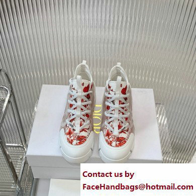 Dior D-Connect Sneaker in Technical Fabric Printed with Red and White Le Coeur des Papillons Motif 2024