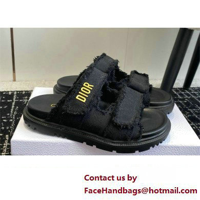 Dior Dioract Slides in Black Fringed Cotton Canvas 2024