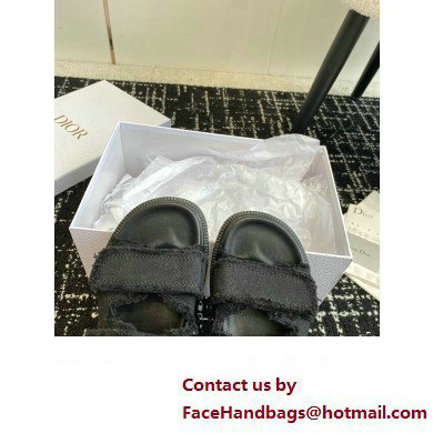 Dior Dioract Slides in Black Fringed Cotton Canvas 2024