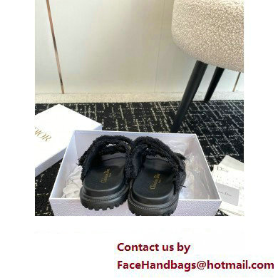 Dior Dioract Slides in Black Fringed Cotton Canvas 2024