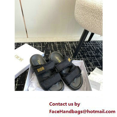 Dior Dioract Slides in Black Fringed Cotton Canvas 2024