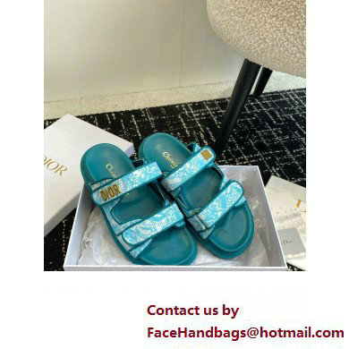 Dior Dioract Slides in Technical Fabric with Sea Green Allover Butterfly Print 2024