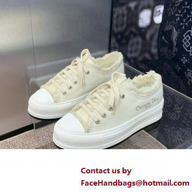 Dior Ecru Fringed Cotton Canvas with Embroideries Walk'n'Dior Platform Sneaker 2024 - Click Image to Close