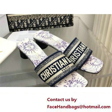 Dior Embroidered Cotton and White and Blue Toile de Jouy Soleil Motif Dway Heeled Slide 2024