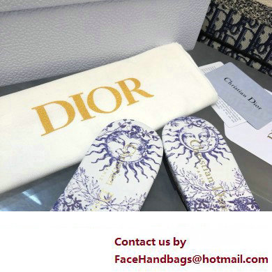 Dior Embroidered Cotton and White and Blue Toile de Jouy Soleil Motif Dway Slide 2024