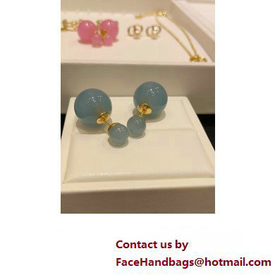 Dior Gold-Finish Metal and Sky Blue Resin Pearls Tribales Earrings 2024