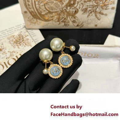 Dior Gold-Finish Metal with White Resin Pearls and Sky Blue Glass Tribales Earrings 2024