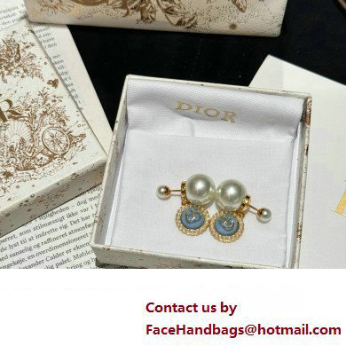 Dior Gold-Finish Metal with White Resin Pearls and Sky Blue Glass Tribales Earrings 2024