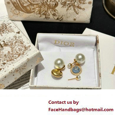 Dior Gold-Finish Metal with White Resin Pearls and Sky Blue Glass Tribales Earrings 2024