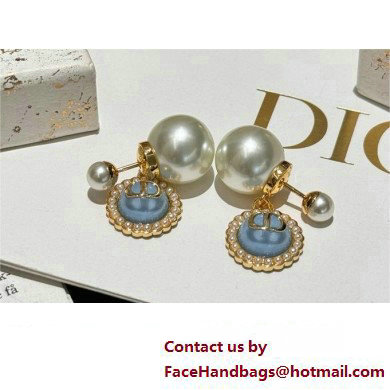 Dior Gold-Finish Metal with White Resin Pearls and Sky Blue Glass Tribales Earrings 2024