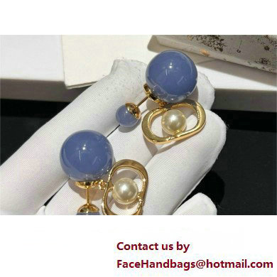 Dior Gold-Finish Metal with White Resin Pearls and Sky Blue Transparent Resin Pearls Tribales Earrings 2024