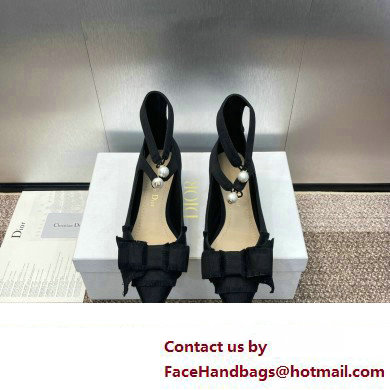 Dior Heel 4cm Adiorable Pumps in Black Fringed Grosgrain with Bow and Pearl 2024