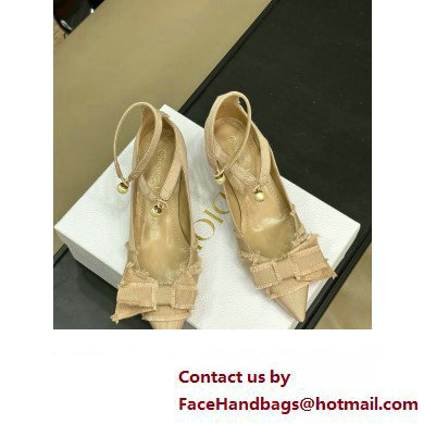 Dior Heel 4cm Adiorable Pumps in NUDE Fringed Grosgrain with Bow and Pearl 2024