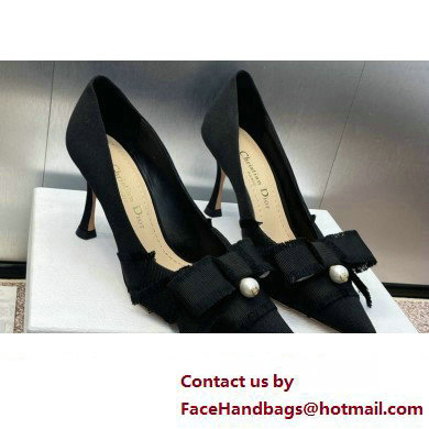 Dior Heel 8cm Adiorable Pumps in Black Fringed Grosgrain with Bow and Pearl 2024