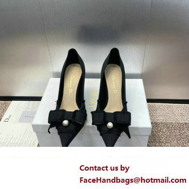 Dior Heel 8cm Adiorable Pumps in Black Fringed Grosgrain with Bow and Pearl 2024