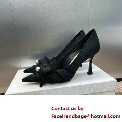 Dior Heel 8cm Adiorable Pumps in Black Fringed Grosgrain with Bow and Pearl 2024