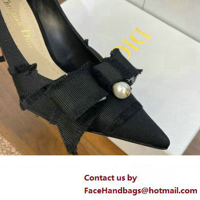 Dior Heel 8cm Adiorable Pumps in Black Fringed Grosgrain with Bow and Pearl 2024