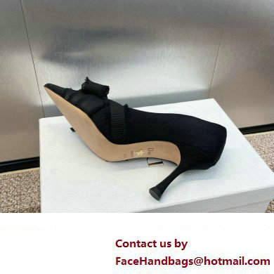 Dior Heel 8cm Adiorable Pumps in Black Fringed Grosgrain with Bow and Pearl 2024