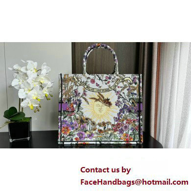 Dior LARGE Book Tote Bag in Ecru Multicolor Dior 4 Saisons Ete Soleil Embroidery 2024