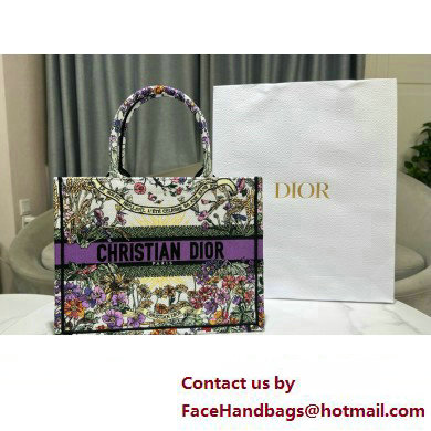 Dior Medium Book Tote Bag in Ecru Multicolor Dior 4 Saisons Ete Soleil Embroidery 2024