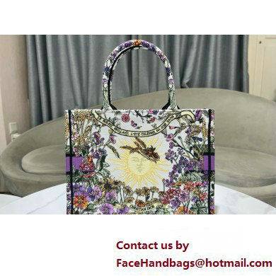 Dior Medium Book Tote Bag in Ecru Multicolor Dior 4 Saisons Ete Soleil Embroidery 2024