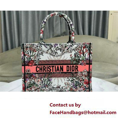 Dior Medium Book Tote Bag in Ecru Multicolor Dior 4 Saisons Printemps Soleil Embroidery 2024