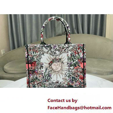 Dior Medium Book Tote Bag in Ecru Multicolor Dior 4 Saisons Printemps Soleil Embroidery 2024