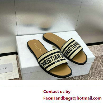 Dior Natural Raffia and Black Embroidered Cotton Dway Slide 2024