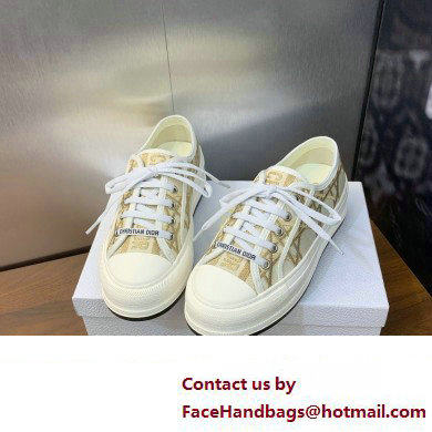 Dior Or Walk'n'Dior Platform Sneaker in White Cotton Embroidered with Macrocannage Motif in Gold-Tone Metallic Thread 2024 - Click Image to Close