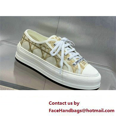 Dior Or Walk'n'Dior Platform Sneaker in White Cotton Embroidered with Macrocannage Motif in Gold-Tone Metallic Thread 2024