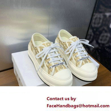 Dior Or Walk'n'Dior Platform Sneaker in White Cotton Embroidered with Macrocannage Motif in Gold-Tone Metallic Thread 2024