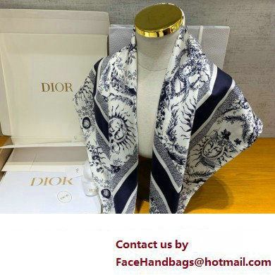 Dior Toile de Jouy Soleil 90 Square Scarf WHITE AND NAVY BLUE 2024