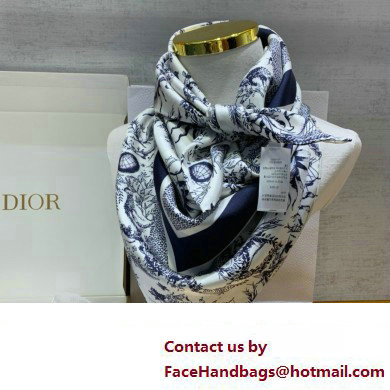 Dior Toile de Jouy Soleil 90 Square Scarf WHITE AND NAVY BLUE 2024