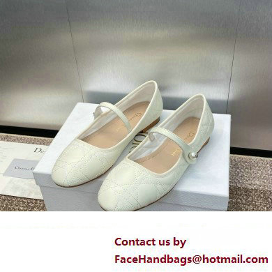 Dior WHITE Quilted Cannage Calfskin Ballet Flats 2024