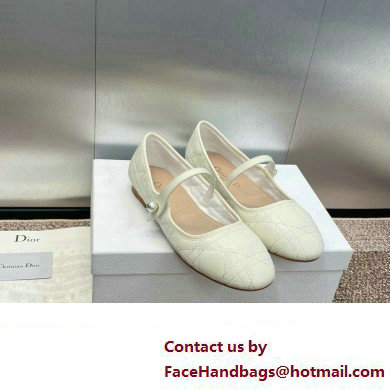 Dior WHITE Quilted Cannage Calfskin Ballet Flats 2024