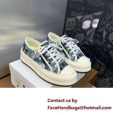 Dior Walk'n'Dior Platform Sneaker in Denim Blue Multicolor Embroidered Cotton with Butterfly Bandana Motif 2024