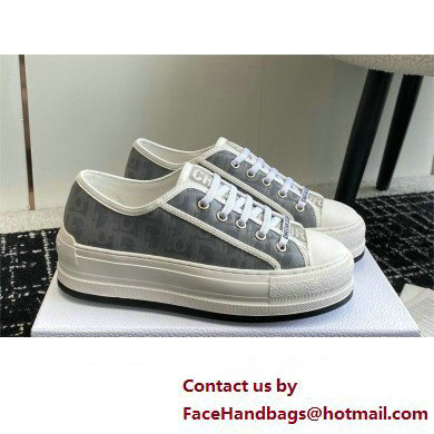 Dior Walk'n'Dior Platform Sneaker in Gray Calfskin Textured with Dior Oblique Motif and Embroidered Cotton 2024