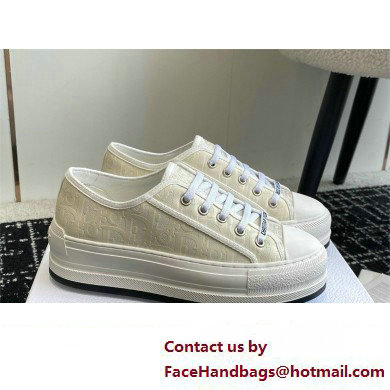 Dior Walk'n'Dior Platform Sneaker in White Calfskin Textured with Dior Oblique Motif and Embroidered Cotton 2024 - Click Image to Close