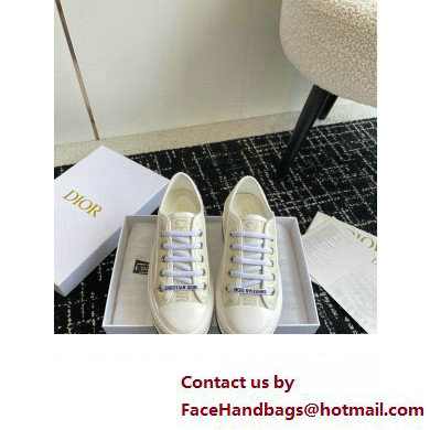 Dior Walk'n'Dior Platform Sneaker in White Calfskin Textured with Dior Oblique Motif and Embroidered Cotton 2024