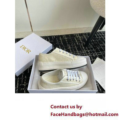 Dior Walk'n'Dior Platform Sneaker in White Calfskin Textured with Dior Oblique Motif and Embroidered Cotton 2024