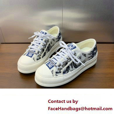 Dior Walk'n'Dior Platform Sneaker in White Cotton Embroidered with Blue Toile de Jouy Soleil Motif 2024 - Click Image to Close